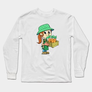 girl in the garden holds a crate with three organic sorghums Long Sleeve T-Shirt